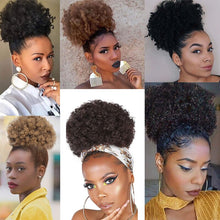 Load image into Gallery viewer, Afro Puff Drawstring Ponytail Black Kinky Curly Hair Bun Synthetic Hairpieces Clip In Hair Extensions for Black Women
