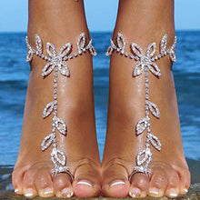 Load image into Gallery viewer, 2Pcs Set Rhinestone Leaf Anklet
