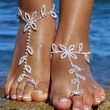 Load image into Gallery viewer, 2Pcs Set Rhinestone Leaf Anklet
