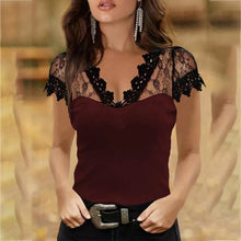 Load image into Gallery viewer, V-neck Lace Short Sleeve T-shirt
