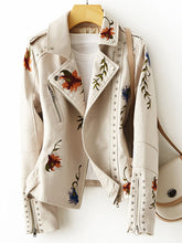 Load image into Gallery viewer, Floral Print Embroidery Faux Soft Leather Jacket
