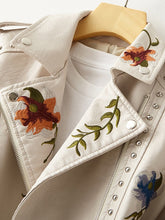 Load image into Gallery viewer, Floral Print Embroidery Faux Soft Leather Jacket
