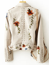 Load image into Gallery viewer, Floral Print Embroidery Faux Soft Leather Jacket
