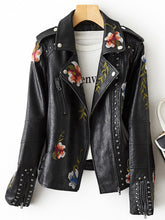 Load image into Gallery viewer, Floral Print Embroidery Faux Soft Leather Jacket
