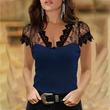 Load image into Gallery viewer, V-neck Lace Short Sleeve T-shirt
