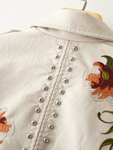 Load image into Gallery viewer, Floral Print Embroidery Faux Soft Leather Jacket
